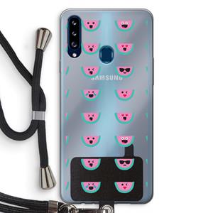 CaseCompany Smiley watermeloenprint: Samsung Galaxy A20s Transparant Hoesje met koord