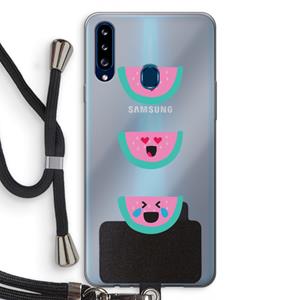 CaseCompany Smiley watermeloen: Samsung Galaxy A20s Transparant Hoesje met koord