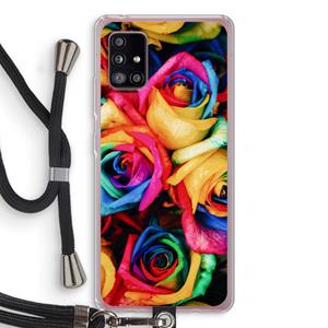 CaseCompany Neon bloemen: Samsung Galaxy A51 5G Transparant Hoesje met koord