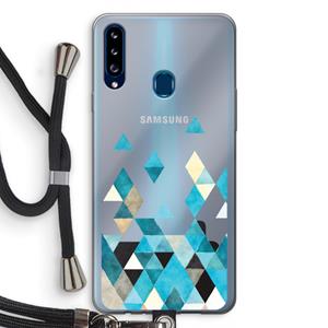 CaseCompany Gekleurde driehoekjes blauw: Samsung Galaxy A20s Transparant Hoesje met koord