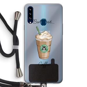 CaseCompany But first coffee: Samsung Galaxy A20s Transparant Hoesje met koord