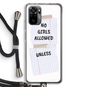 CaseCompany No Girls Allowed Unless: Xiaomi Redmi Note 10 Pro Transparant Hoesje met koord