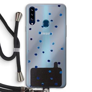 CaseCompany Blauwe stippen: Samsung Galaxy A20s Transparant Hoesje met koord