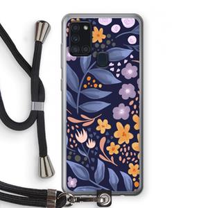 CaseCompany Flowers with blue leaves: Samsung Galaxy A21s Transparant Hoesje met koord