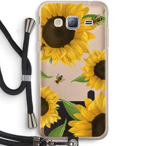 CaseCompany Sunflower and bees: Samsung Galaxy J3 (2016) Transparant Hoesje met koord