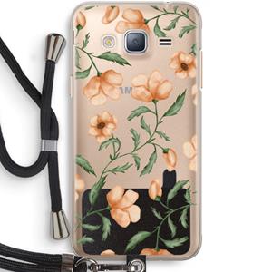 CaseCompany Peachy flowers: Samsung Galaxy J3 (2016) Transparant Hoesje met koord