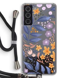 CaseCompany Flowers with blue leaves: Samsung Galaxy S21 FE Transparant Hoesje met koord