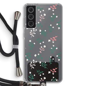 CaseCompany Small white flowers: Samsung Galaxy S21 FE Transparant Hoesje met koord