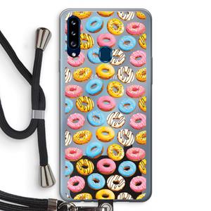 CaseCompany Pink donuts: Samsung Galaxy A20s Transparant Hoesje met koord