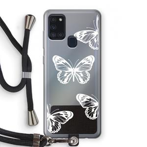 CaseCompany White butterfly: Samsung Galaxy A21s Transparant Hoesje met koord