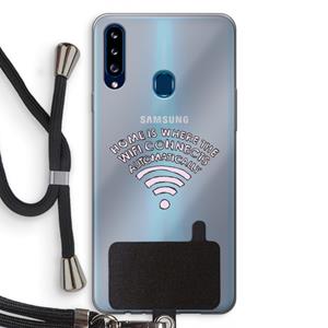 CaseCompany Home Is Where The Wifi Is: Samsung Galaxy A20s Transparant Hoesje met koord