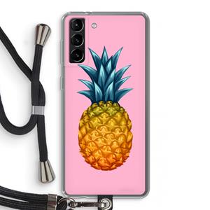 CaseCompany Grote ananas: Samsung Galaxy S21 Plus Transparant Hoesje met koord