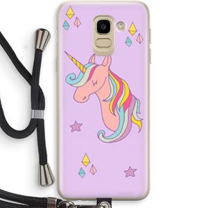CaseCompany Roze eenhoorn: Samsung Galaxy J6 (2018) Transparant Hoesje met koord