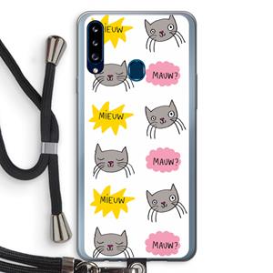CaseCompany Meow: Samsung Galaxy A20s Transparant Hoesje met koord