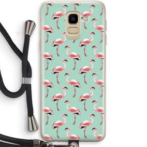 CaseCompany Flamingoprint groen: Samsung Galaxy J6 (2018) Transparant Hoesje met koord
