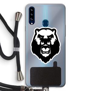 CaseCompany Angry Bear (white): Samsung Galaxy A20s Transparant Hoesje met koord