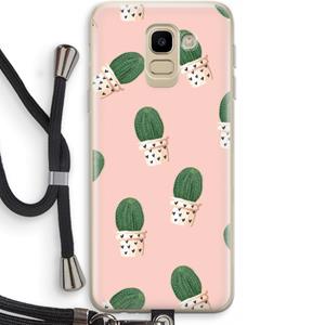 CaseCompany Cactusprint roze: Samsung Galaxy J6 (2018) Transparant Hoesje met koord
