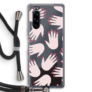 CaseCompany Hands pink: Sony Xperia 5 Transparant Hoesje met koord
