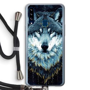 CaseCompany Darkness Wolf: Samsung Galaxy A20s Transparant Hoesje met koord