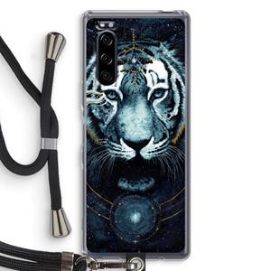 CaseCompany Darkness Tiger: Sony Xperia 5 Transparant Hoesje met koord