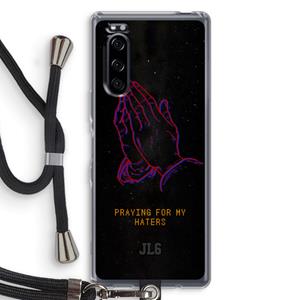 CaseCompany Praying For My Haters: Sony Xperia 5 Transparant Hoesje met koord
