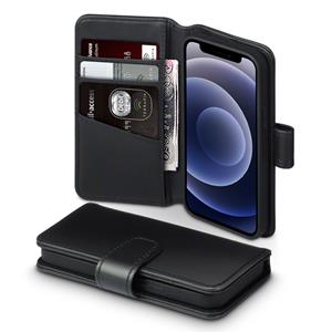 Qubits luxe echt lederen wallet hoes - iPhone 12 Mini - Zwart