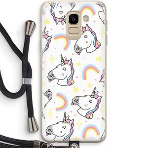 CaseCompany Rainbow Unicorn: Samsung Galaxy J6 (2018) Transparant Hoesje met koord