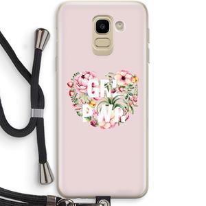 CaseCompany GRL PWR Flower: Samsung Galaxy J6 (2018) Transparant Hoesje met koord