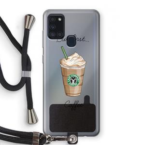 CaseCompany But first coffee: Samsung Galaxy A21s Transparant Hoesje met koord