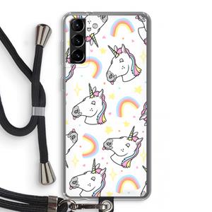 CaseCompany Rainbow Unicorn: Samsung Galaxy S21 Plus Transparant Hoesje met koord