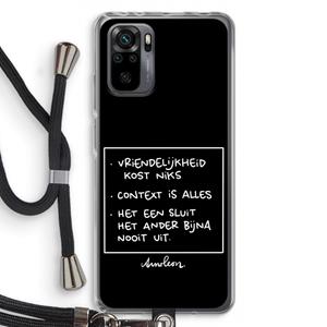 CaseCompany Mijn Motto's: Xiaomi Redmi Note 10 Pro Transparant Hoesje met koord