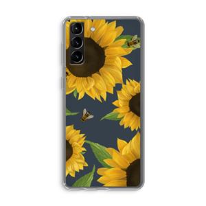 CaseCompany Sunflower and bees: Samsung Galaxy S21 Plus Transparant Hoesje