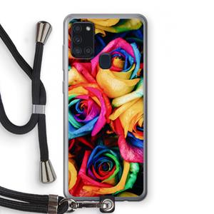 CaseCompany Neon bloemen: Samsung Galaxy A21s Transparant Hoesje met koord