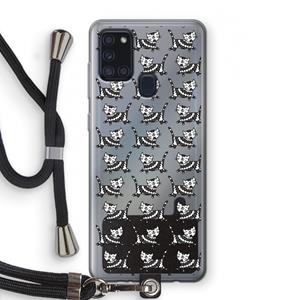 CaseCompany Zwarte poes: Samsung Galaxy A21s Transparant Hoesje met koord