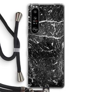CaseCompany Zwart marmer: Sony Xperia 1 III Transparant Hoesje met koord