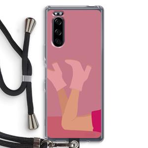 CaseCompany Pink boots: Sony Xperia 5 Transparant Hoesje met koord