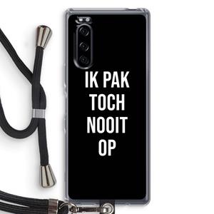 CaseCompany Ik pak nooit op - Zwart: Sony Xperia 5 Transparant Hoesje met koord