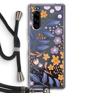 CaseCompany Flowers with blue leaves: Sony Xperia 5 Transparant Hoesje met koord