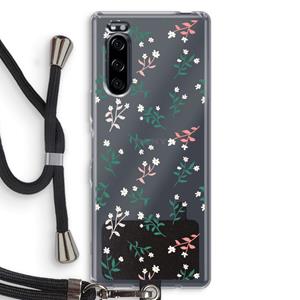 CaseCompany Small white flowers: Sony Xperia 5 Transparant Hoesje met koord
