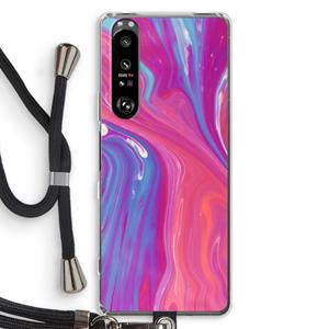 CaseCompany Paarse stroom: Sony Xperia 1 III Transparant Hoesje met koord