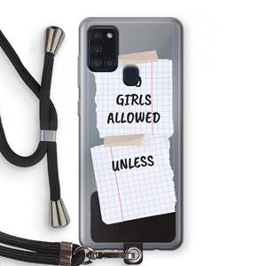 CaseCompany No Girls Allowed Unless: Samsung Galaxy A21s Transparant Hoesje met koord
