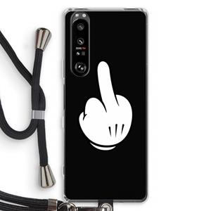 CaseCompany Middle finger black: Sony Xperia 1 III Transparant Hoesje met koord