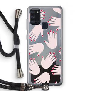 CaseCompany Hands pink: Samsung Galaxy A21s Transparant Hoesje met koord