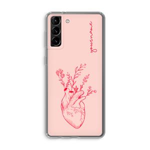 CaseCompany Blooming Heart: Samsung Galaxy S21 Plus Transparant Hoesje
