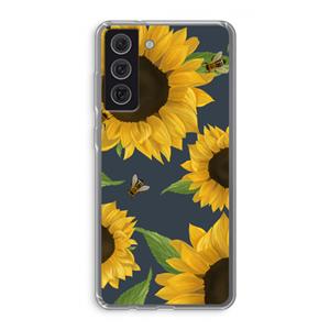 CaseCompany Sunflower and bees: Samsung Galaxy S21 FE Transparant Hoesje