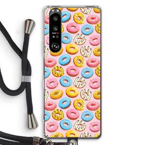 CaseCompany Pink donuts: Sony Xperia 1 III Transparant Hoesje met koord