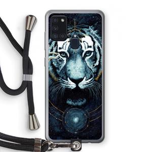 CaseCompany Darkness Tiger: Samsung Galaxy A21s Transparant Hoesje met koord