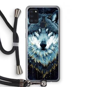 CaseCompany Darkness Wolf: Samsung Galaxy A21s Transparant Hoesje met koord