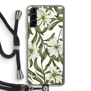 CaseCompany Wit bloemenpatroon: Samsung Galaxy S21 Plus Transparant Hoesje met koord