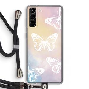 CaseCompany White butterfly: Samsung Galaxy S21 Plus Transparant Hoesje met koord